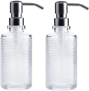 10-Ounce Clear Glass Round Dispenser Bottles with Stainless Steel Pumps (2 Pack) Ideal