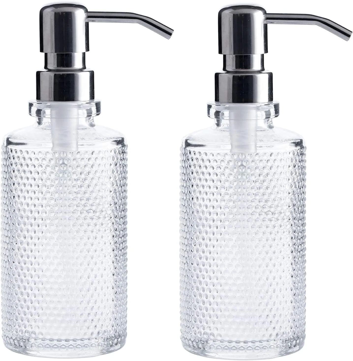 10-Ounce Clear Glass Round Dispenser Bottles with Stainless Steel Pumps (2 Pack) Ideal