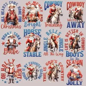 11 Retro Cowboy Santa Designs Bundle PNG