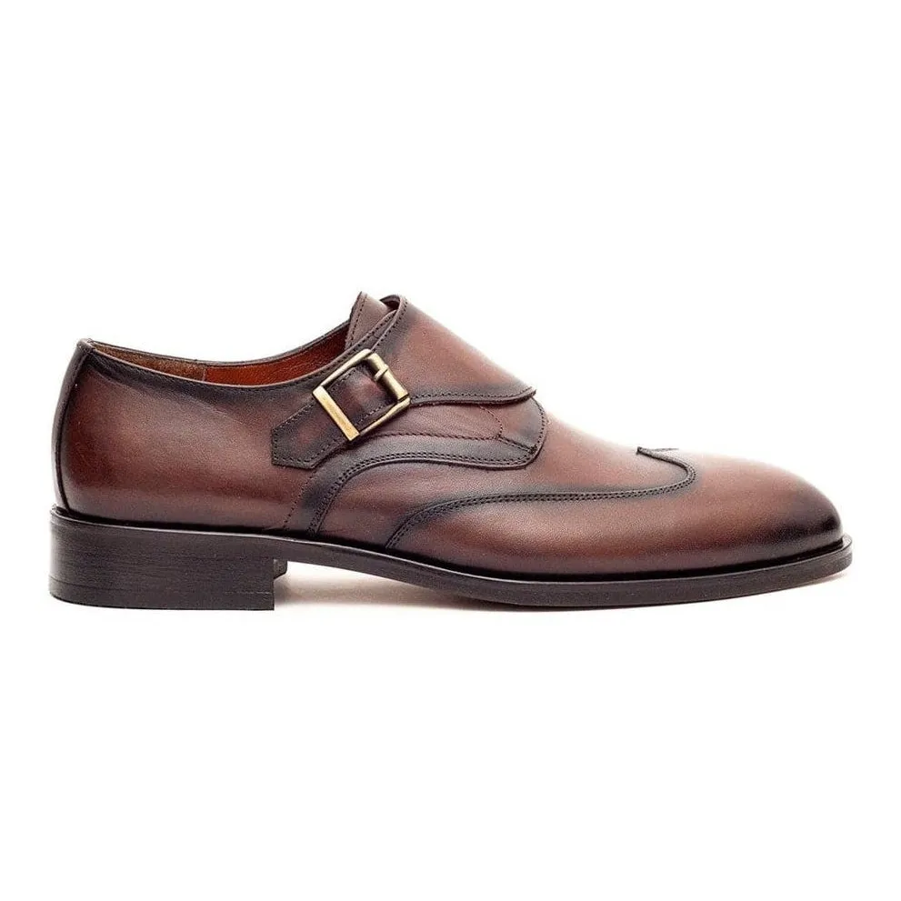 Ariston Mens Chestnut Brown Single Monk Strap Leather Dress Shoes