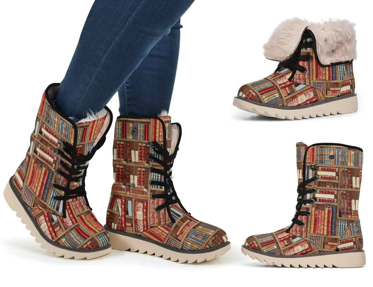 Bookish Pattern Polar Boots