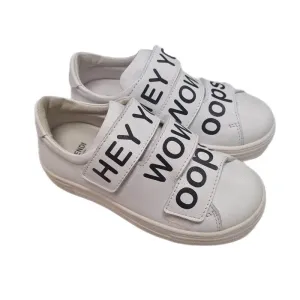 Boys White Leather 'HEY YOU' Strap Pumps