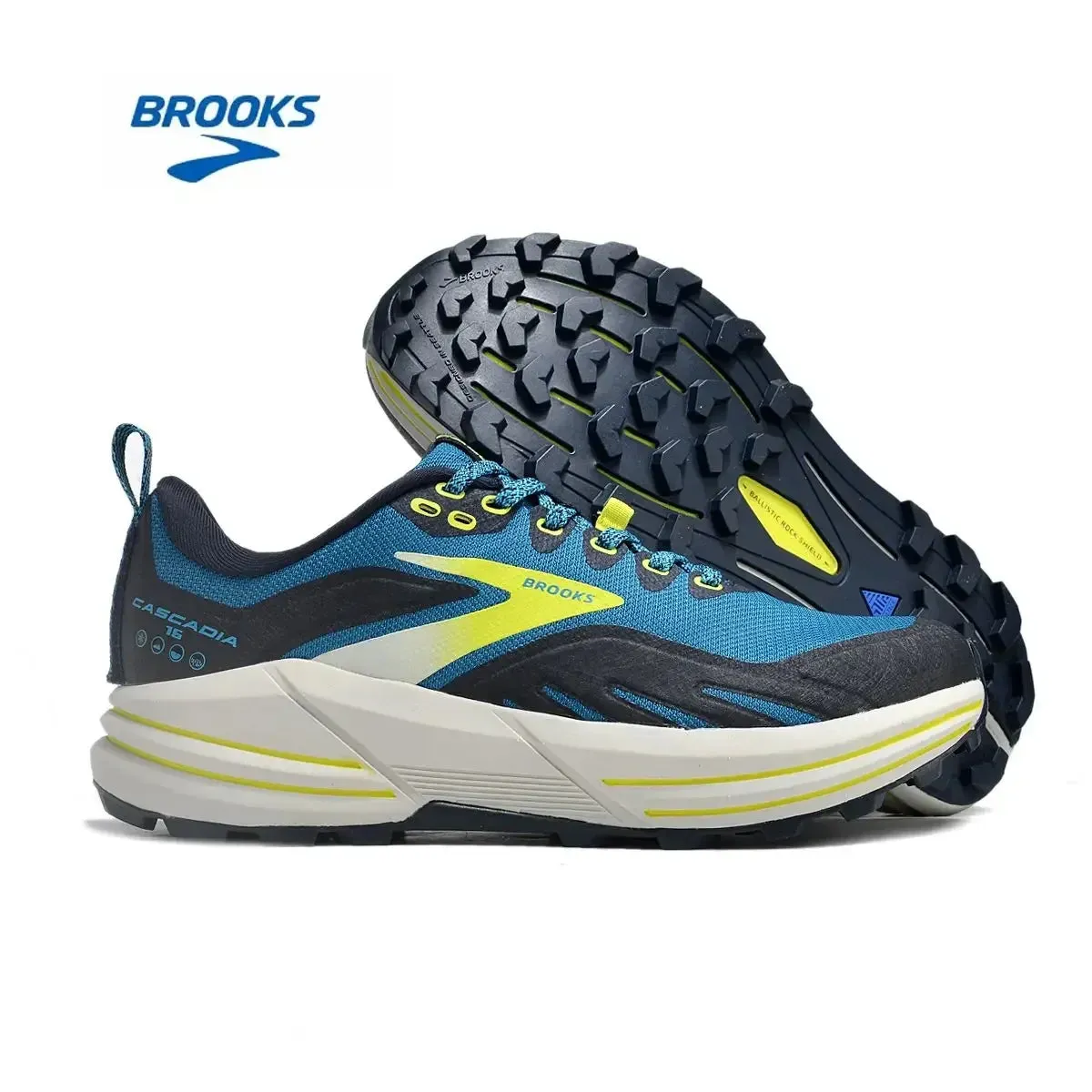 BROOKS Cascadia 16 Running Shoes Dark Atomic Blue Tan Men Women Long-Distance Road Sport Training Casual Sneakers