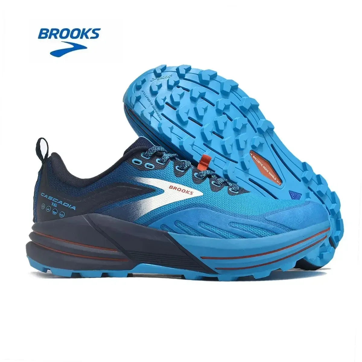 BROOKS Cascadia 16 Running Shoes Dark Atomic Blue Tan Men Women Long-Distance Road Sport Training Casual Sneakers