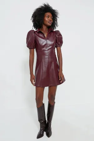 Burgundy Front Zip Faux Leather Mini Dress