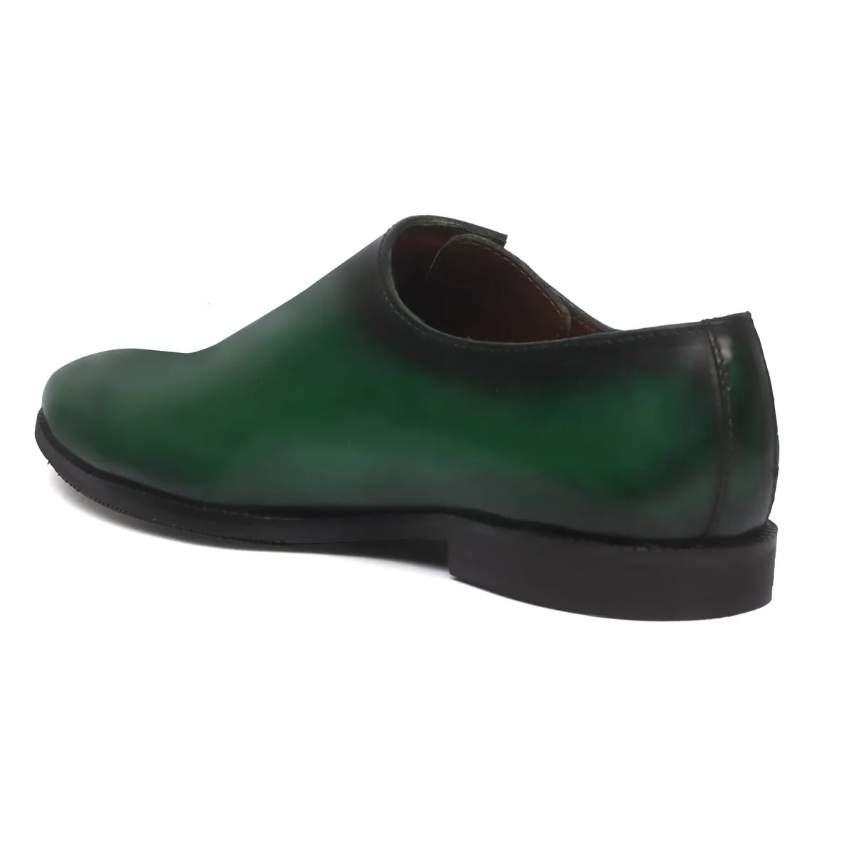 Burnished Green Cross Stitched Side Lacing with Quarter Smokey Croco Leather Shoes by Brune & Bareskin