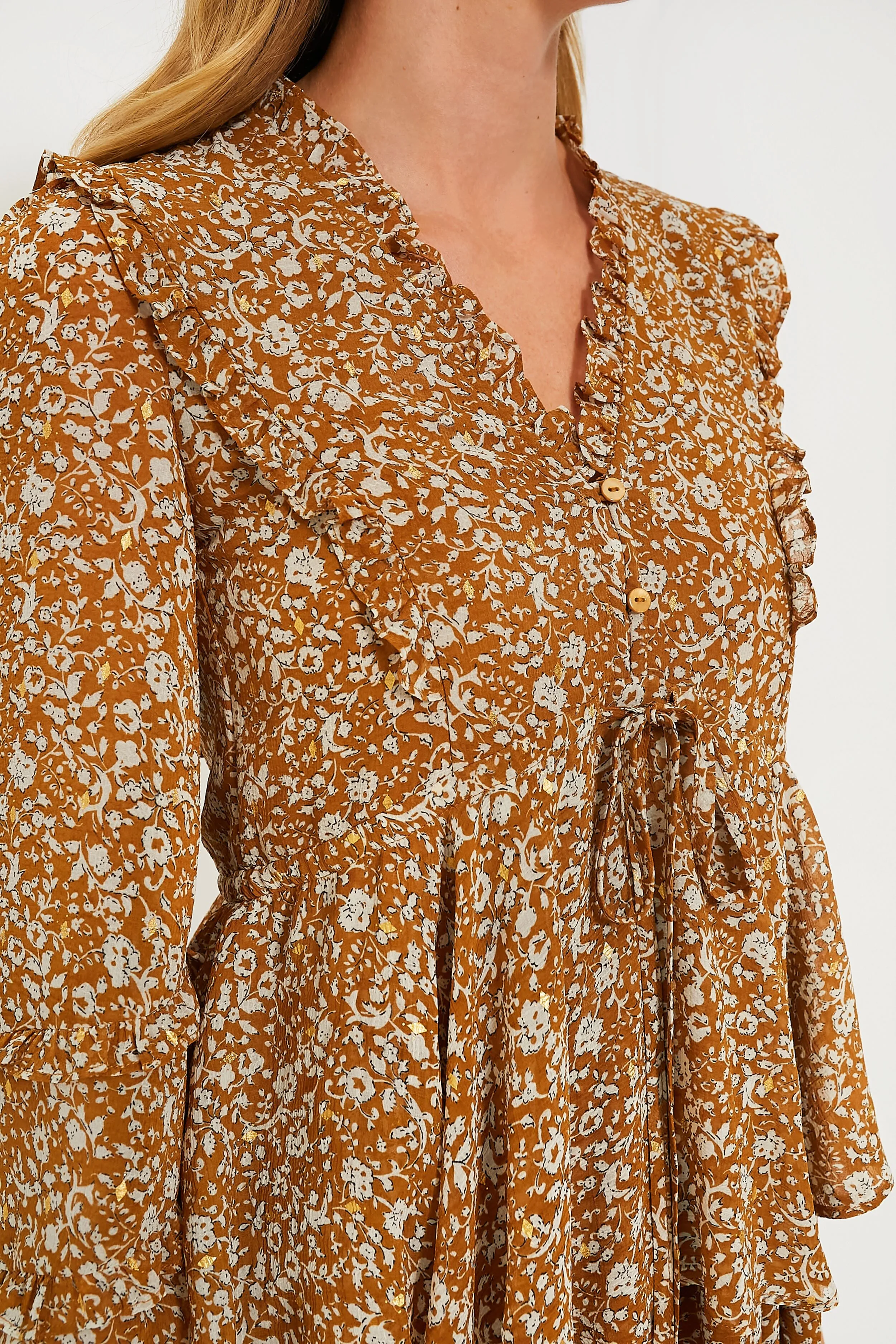 Chestnut Floral Long Sleeve Liza Dress