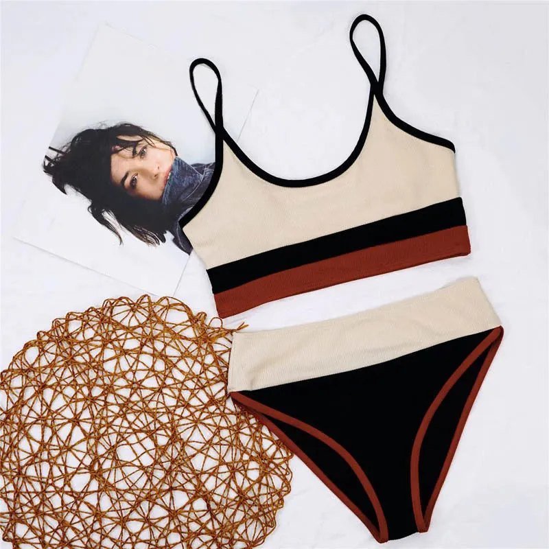 Color Block High Waist Sportswear Bikini Swimsuits