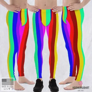 Colorful Rainbow Striped Meggings, Men's Running Leggings Activewear-Made in USA/EU