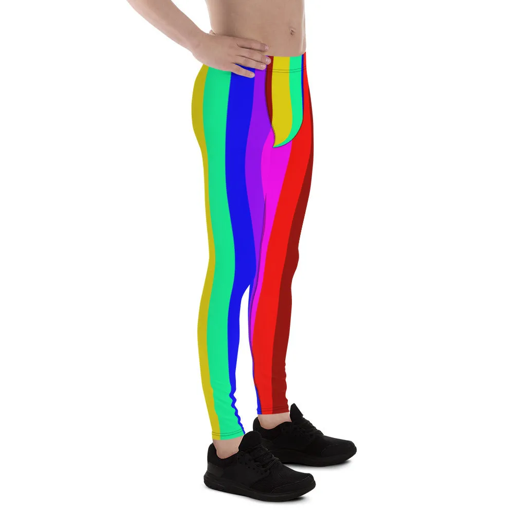 Colorful Rainbow Striped Meggings, Men's Running Leggings Activewear-Made in USA/EU