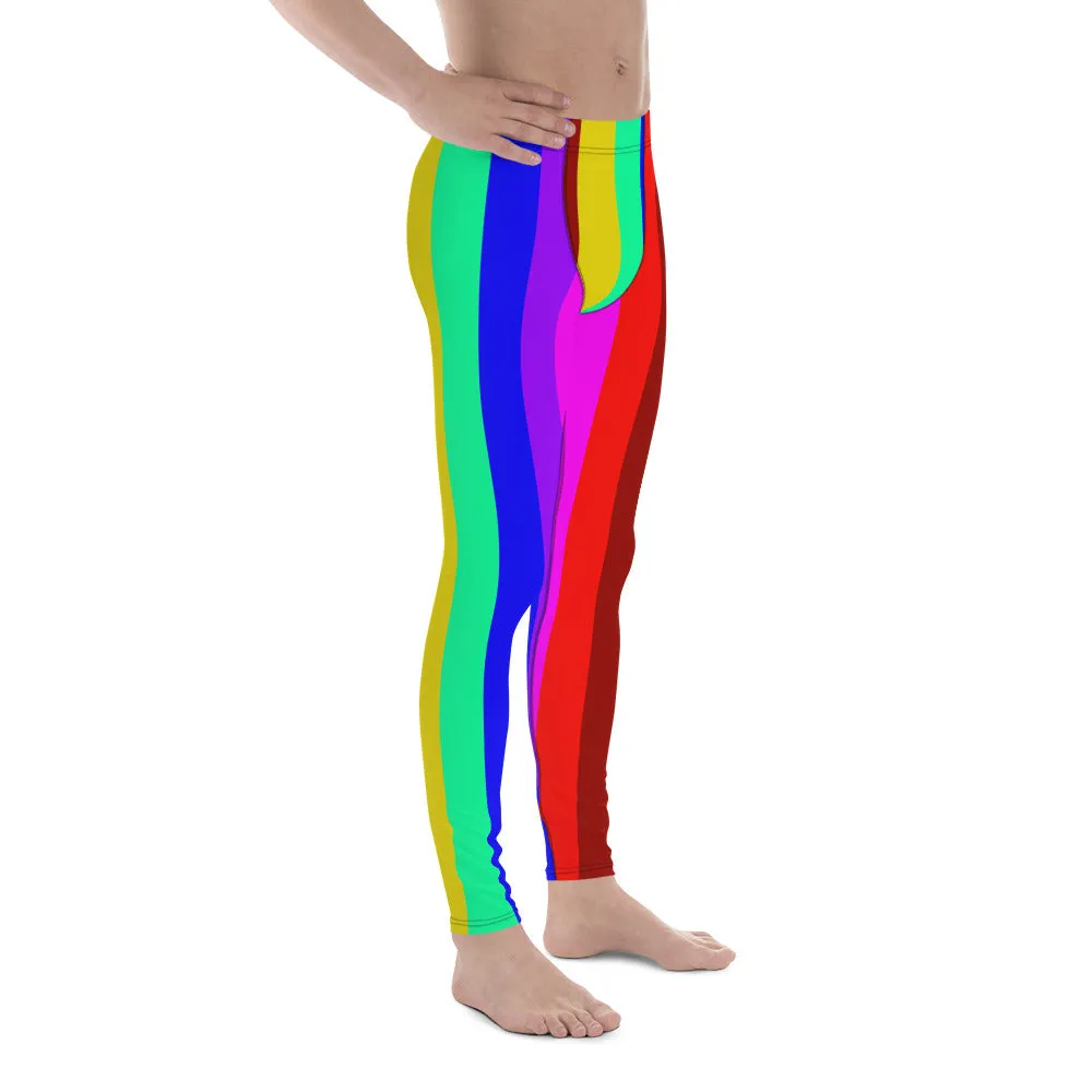 Colorful Rainbow Striped Meggings, Men's Running Leggings Activewear-Made in USA/EU