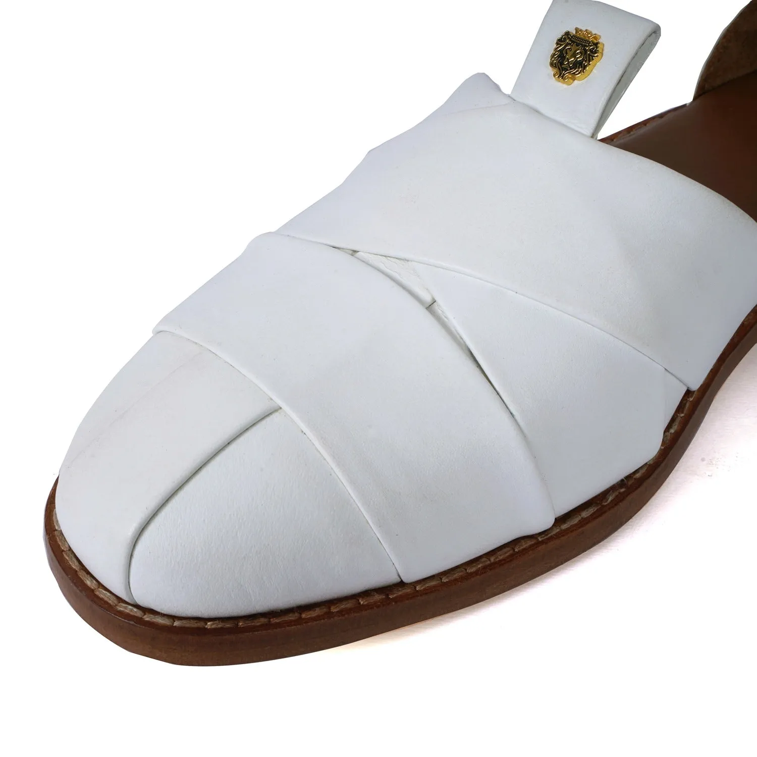 Cross Strapped White Peshawari Sandal