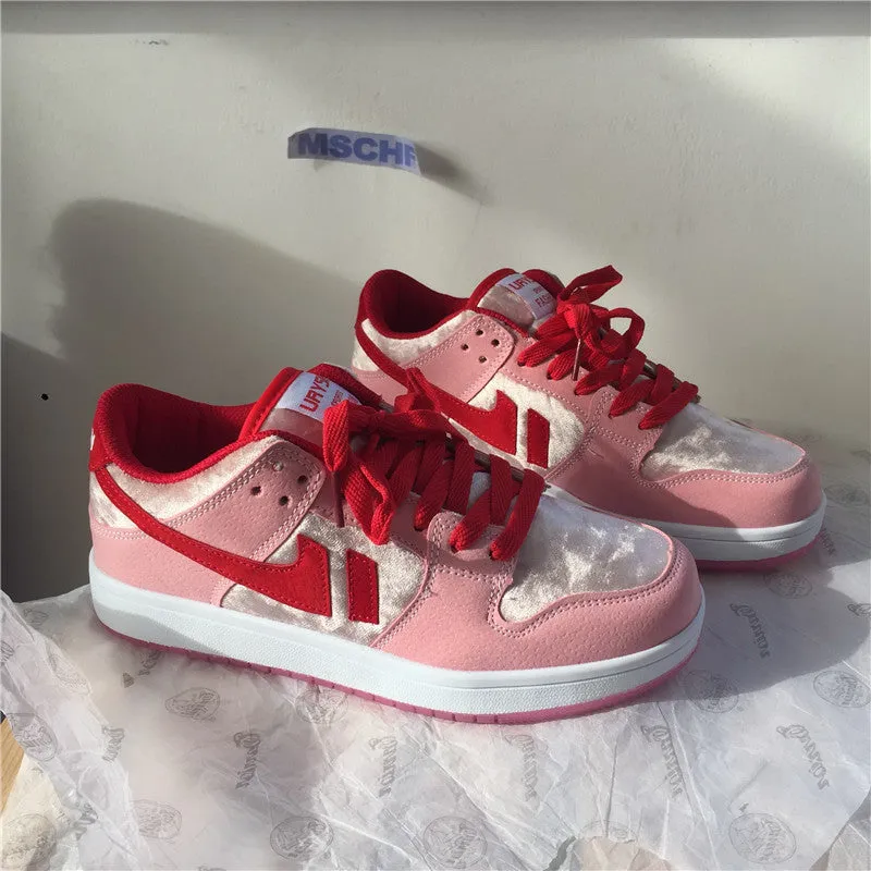 Cute Pink Blue Velour Retro Japanese Sneakers Shoe