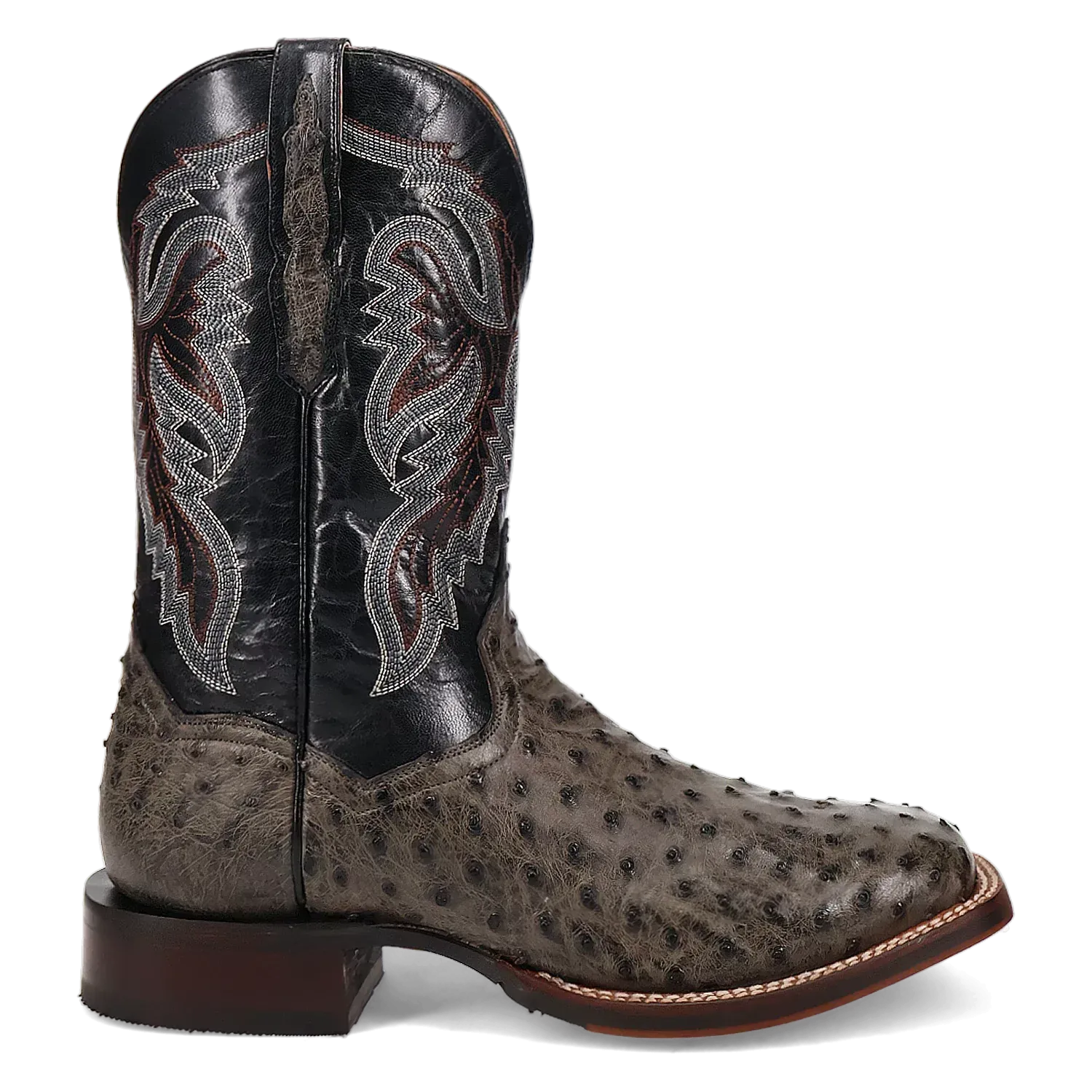 Dan Post Alamosa (Grey/Black)  - Men's Ostrich Skin Leather Cowboy Boots