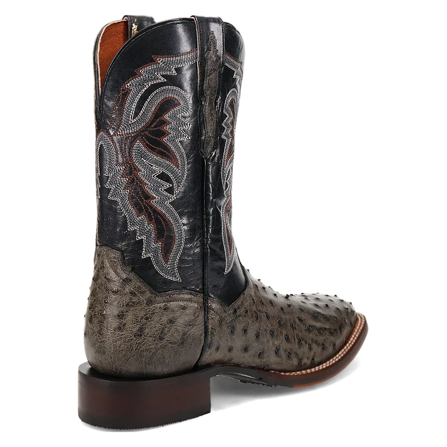 Dan Post Alamosa (Grey/Black)  - Men's Ostrich Skin Leather Cowboy Boots