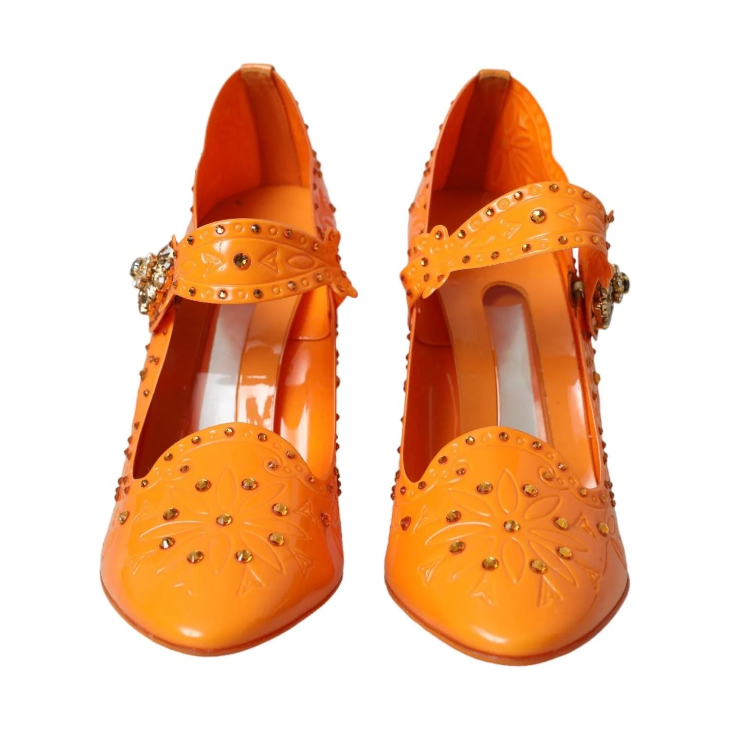 Dolce & Gabbana Orange CINDERELLA Floral Crystal Pumps Shoes