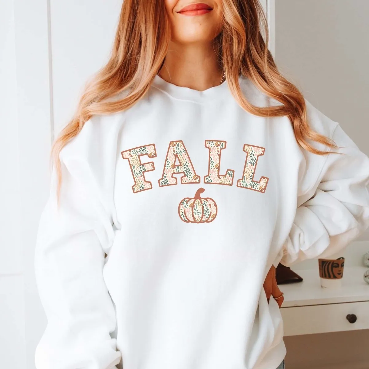 Fall Pumpkin Floral Pattern Wholesale Graphic Sweatshirt - Fast Shipping