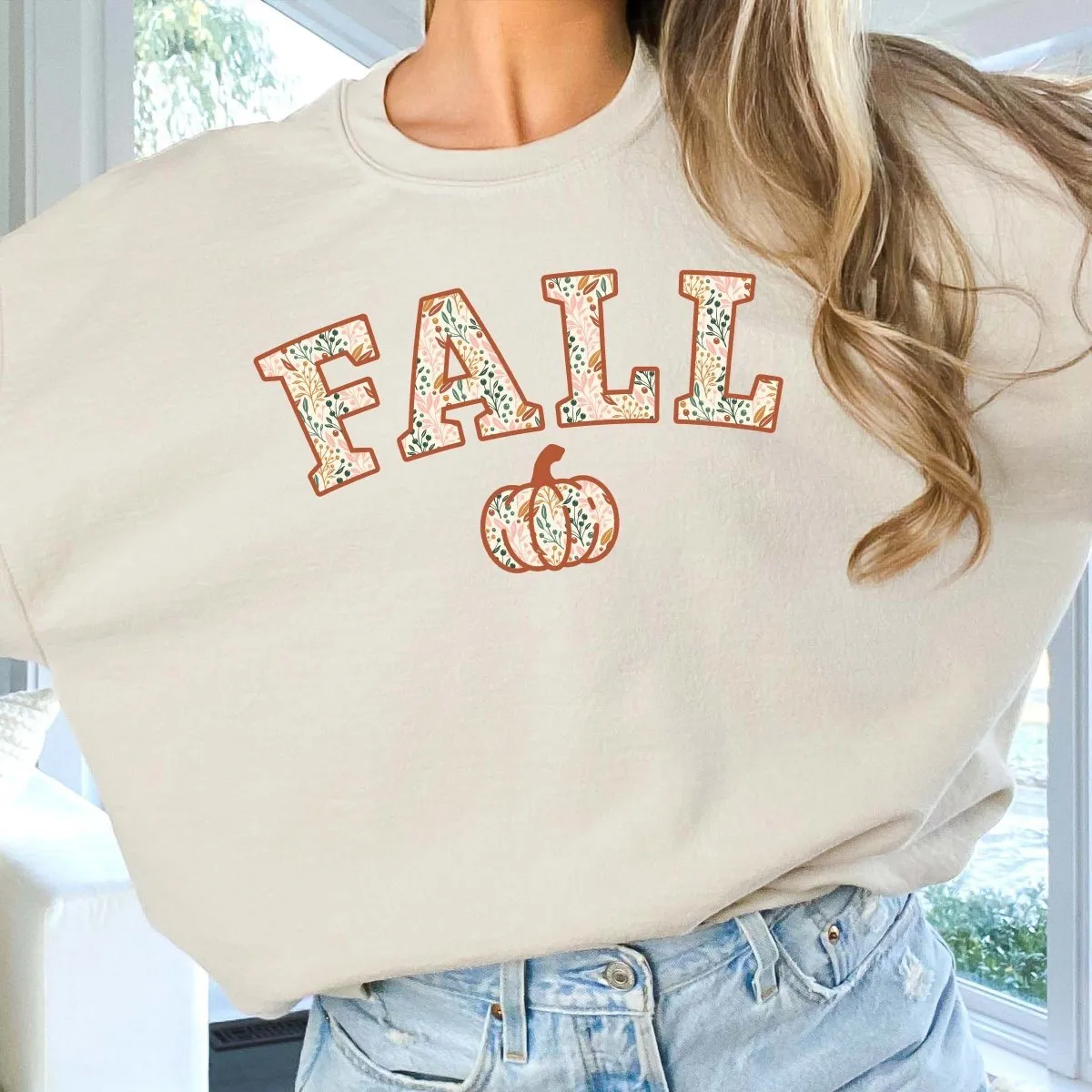 Fall Pumpkin Floral Pattern Wholesale Graphic Sweatshirt - Fast Shipping