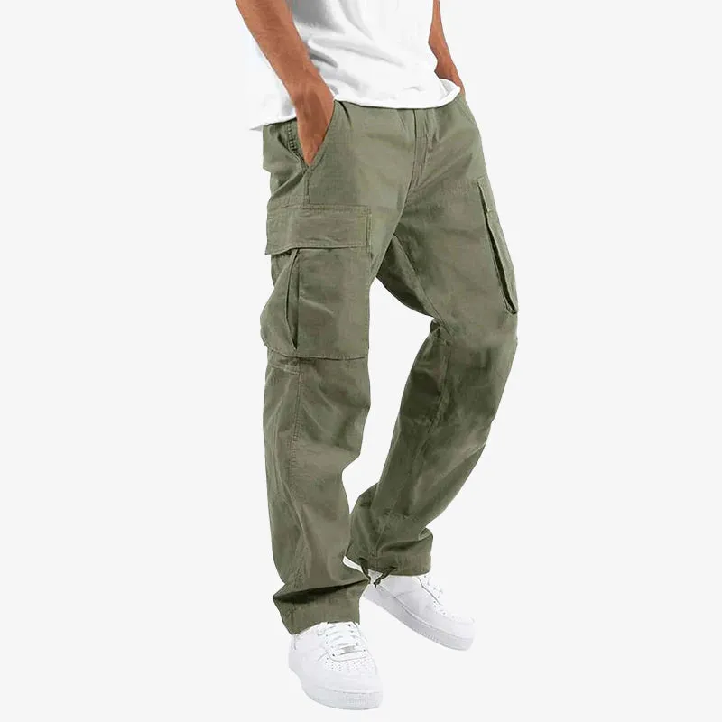 Fashion Solid Drawstring Multi-pocket Straight Leg Cargo Pants 250199978