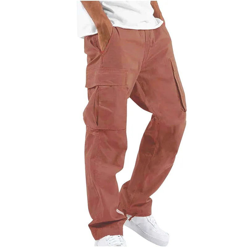 Fashion Solid Drawstring Multi-pocket Straight Leg Cargo Pants 250199978