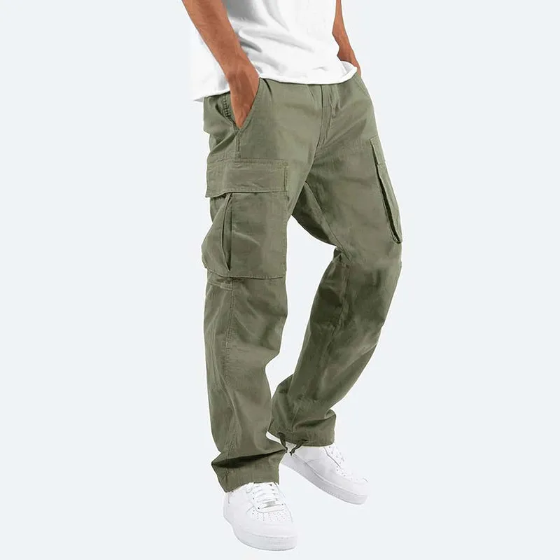 Fashion Solid Drawstring Multi-pocket Straight Leg Cargo Pants 250199978