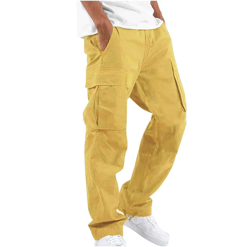 Fashion Solid Drawstring Multi-pocket Straight Leg Cargo Pants 250199978