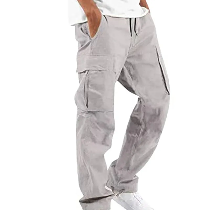 Fashion Solid Drawstring Multi-pocket Straight Leg Cargo Pants 250199978