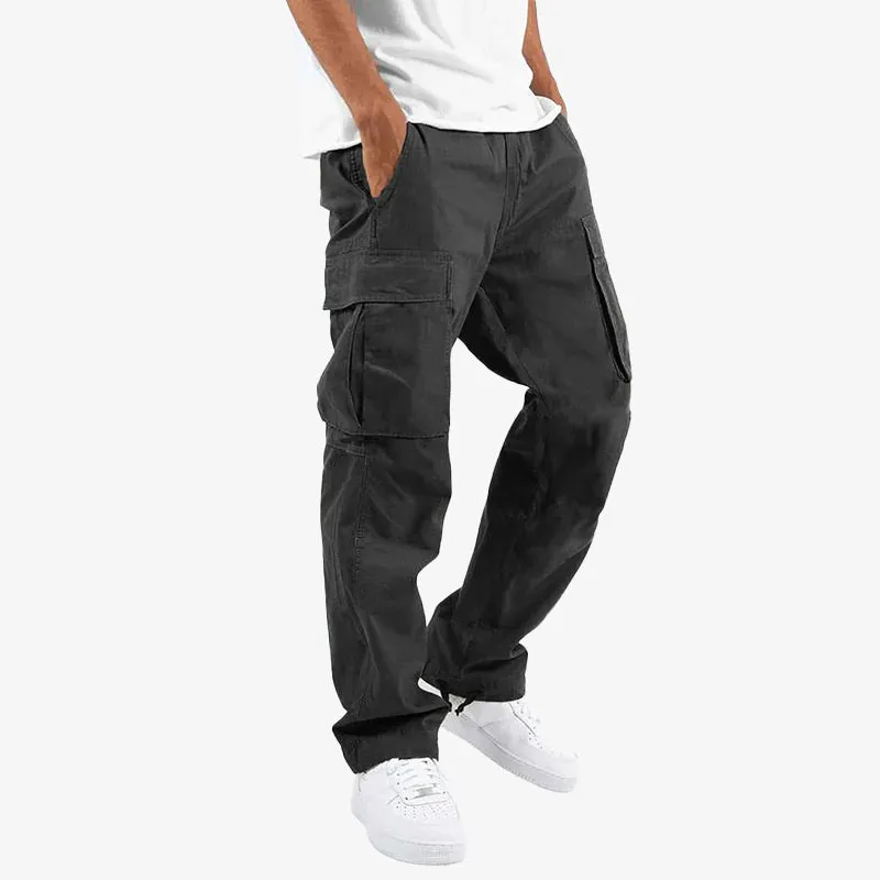 Fashion Solid Drawstring Multi-pocket Straight Leg Cargo Pants 250199978