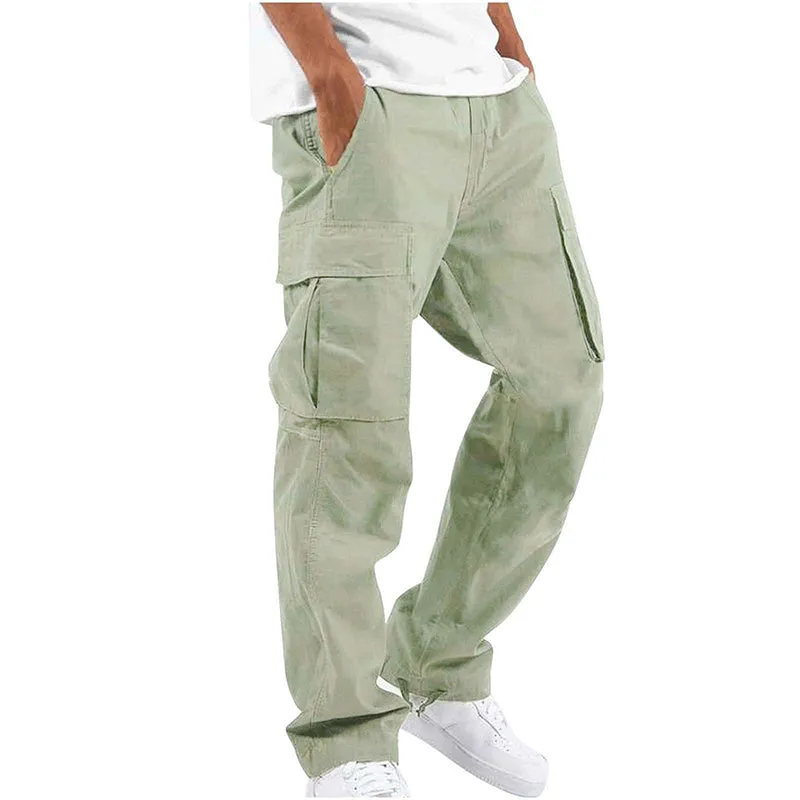 Fashion Solid Drawstring Multi-pocket Straight Leg Cargo Pants 250199978