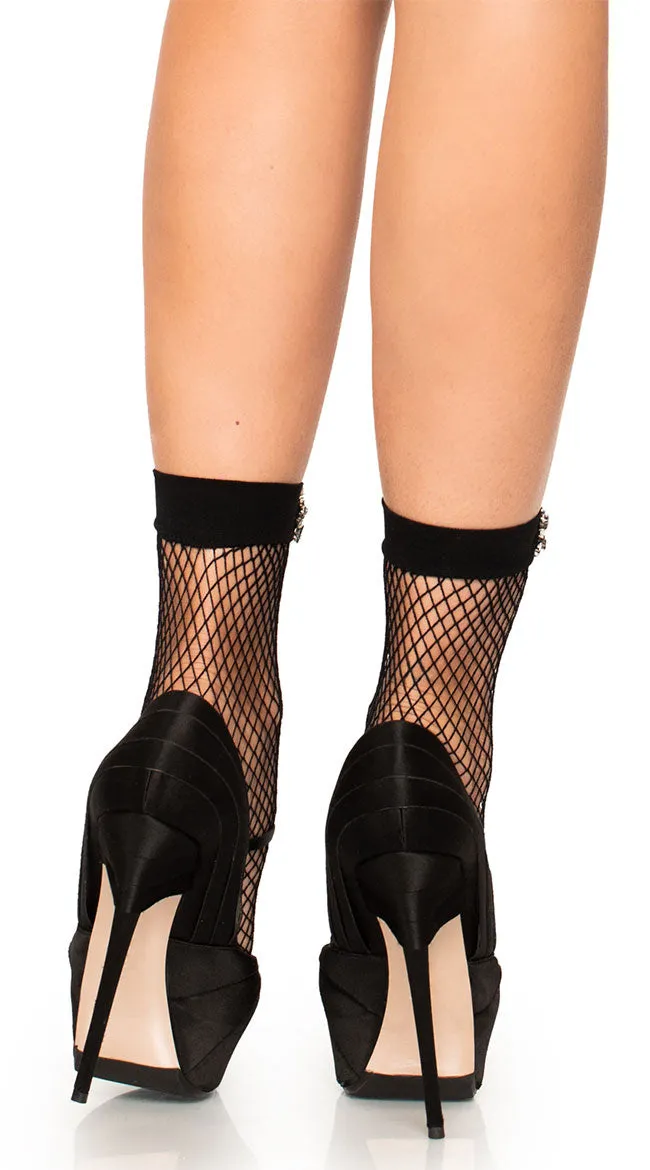 Fishnet Rhinestone Ankle Socks