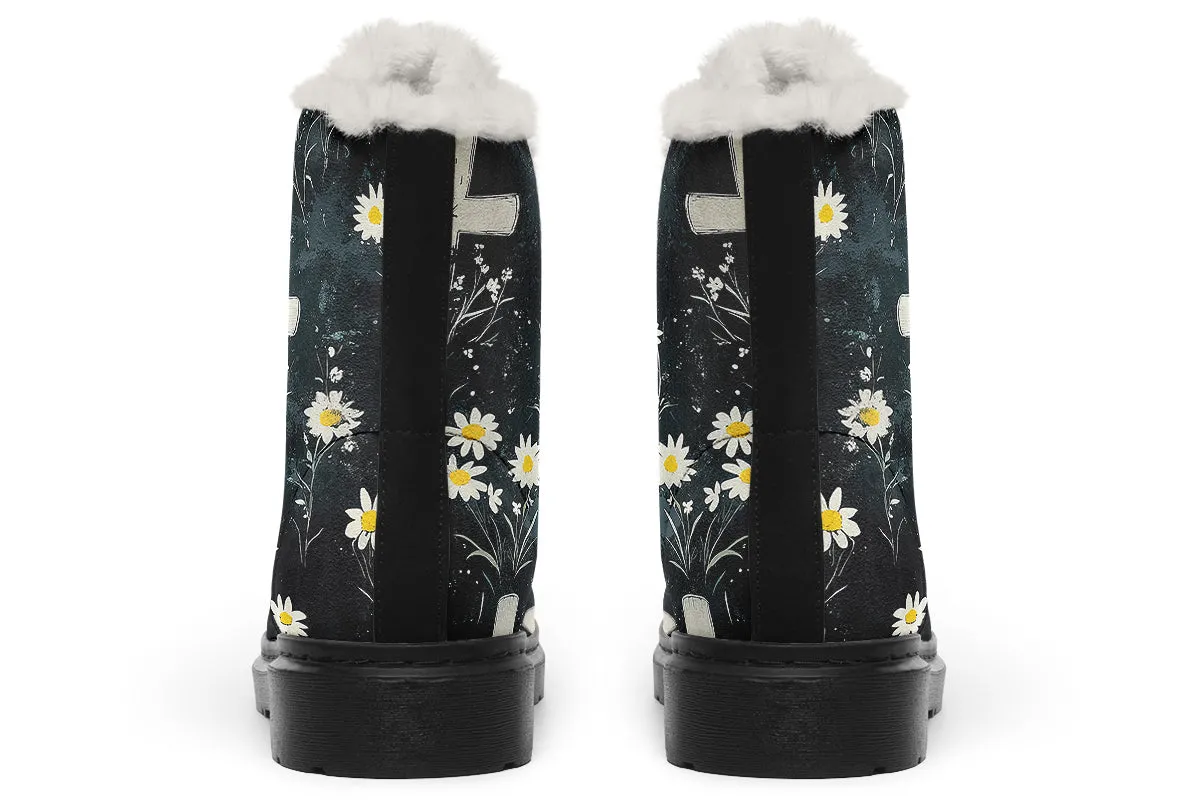 Graveyard Bloom Winter Boots - Warm Micro-Suede Doc-Style Boots Lined with Vegan Wool