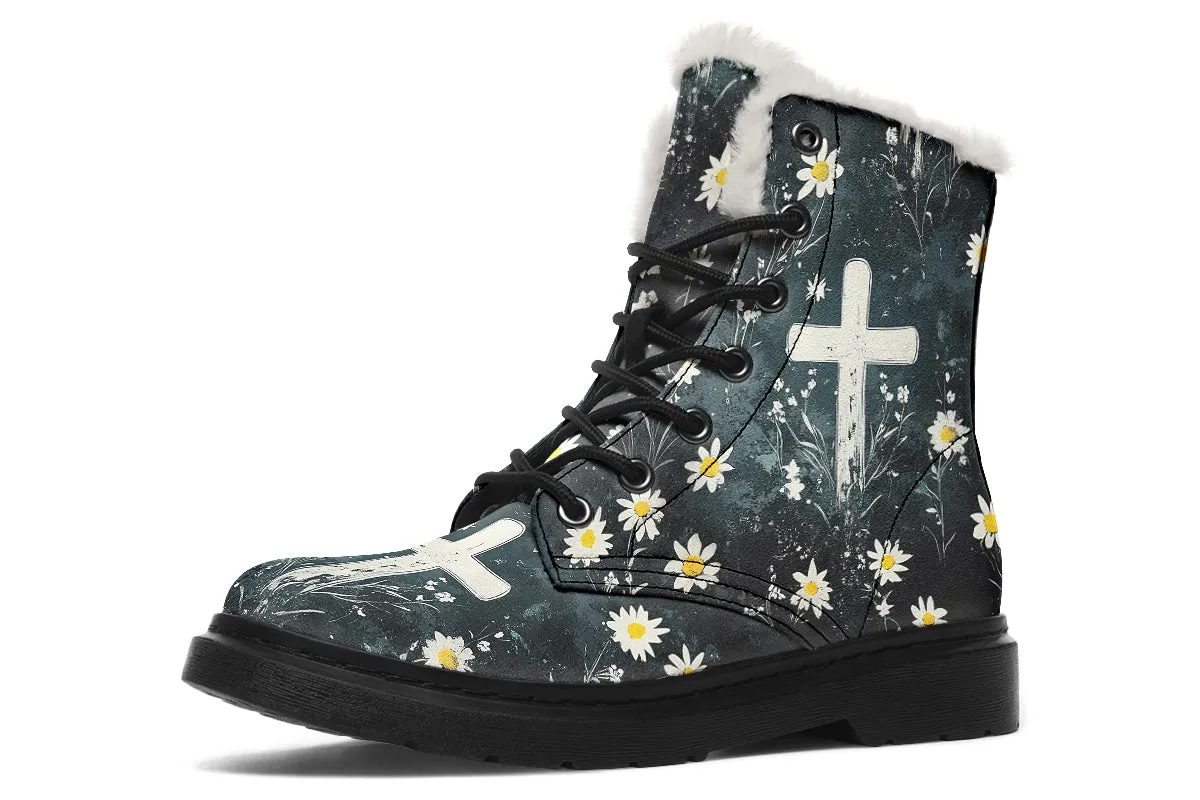 Graveyard Bloom Winter Boots - Warm Micro-Suede Doc-Style Boots Lined with Vegan Wool