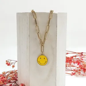 Happy Go Lucky Gold Chain Necklace with Happy Face Pendant in Yellow