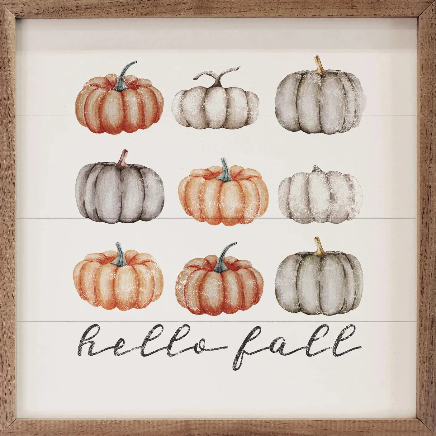 Hello Fall Orange And Gray Pumpkins White