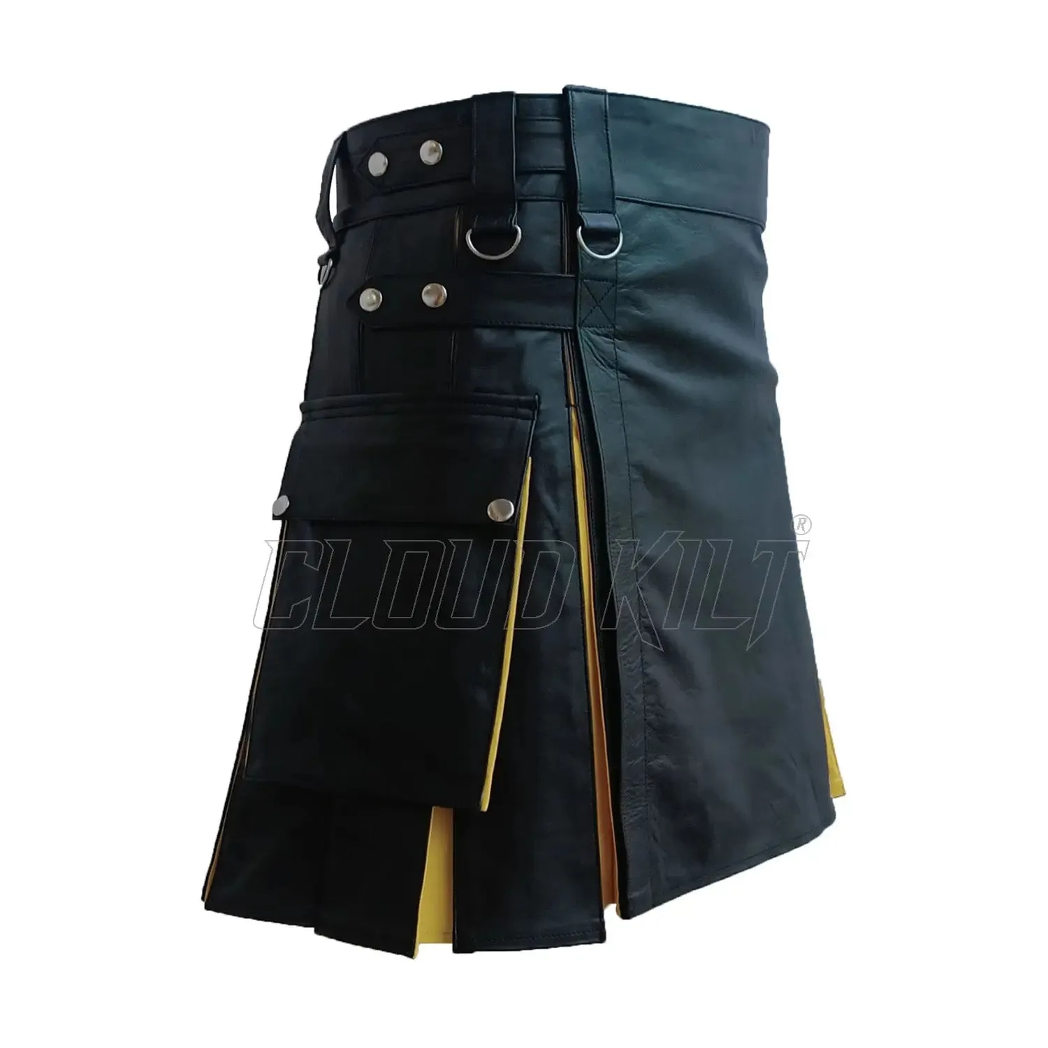 Hybrid Black & Yellow Genuine Cow Leather Kilt For Men