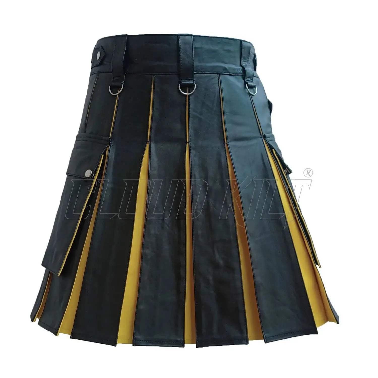 Hybrid Black & Yellow Genuine Cow Leather Kilt For Men