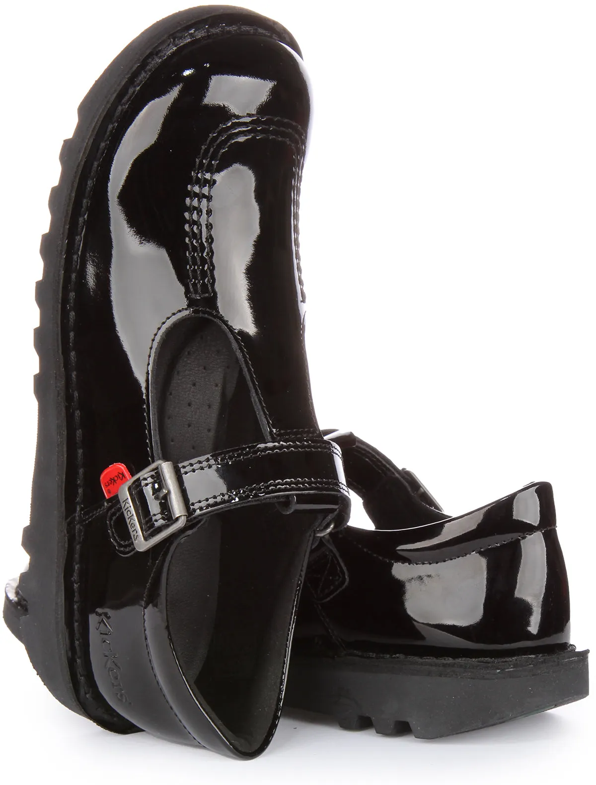 Kickers Kick T Bar Velcro In Black Patent For Youth