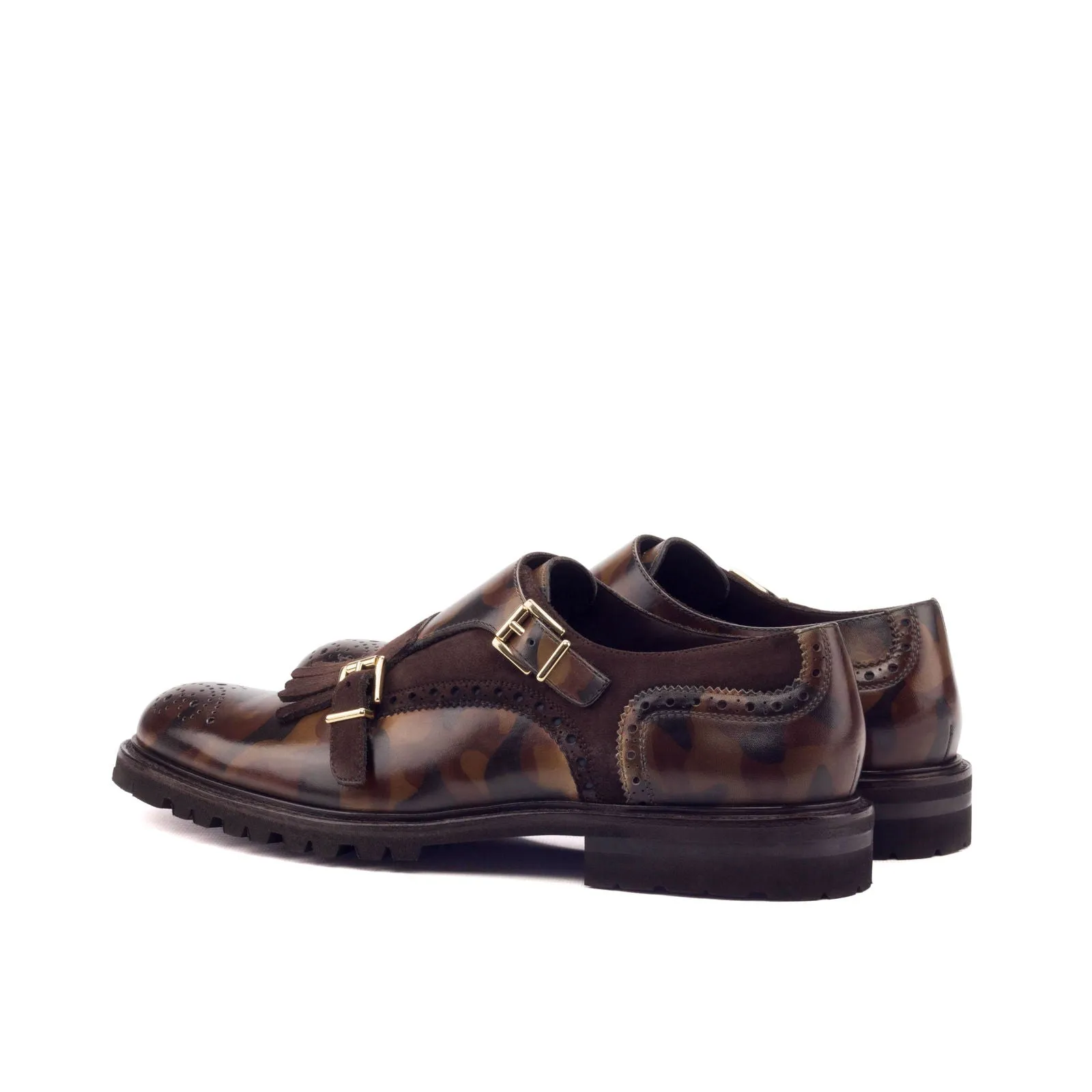 Ladies' Kiltie Monk Strap-Camo Patina, Kid Suede, Brown-Wholesale