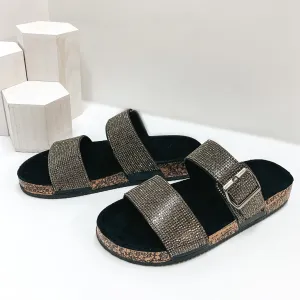 Last Chance Size 6, 8.5 & 9 | Casual Events Buckle Two Strap Crystal Sandals in Black