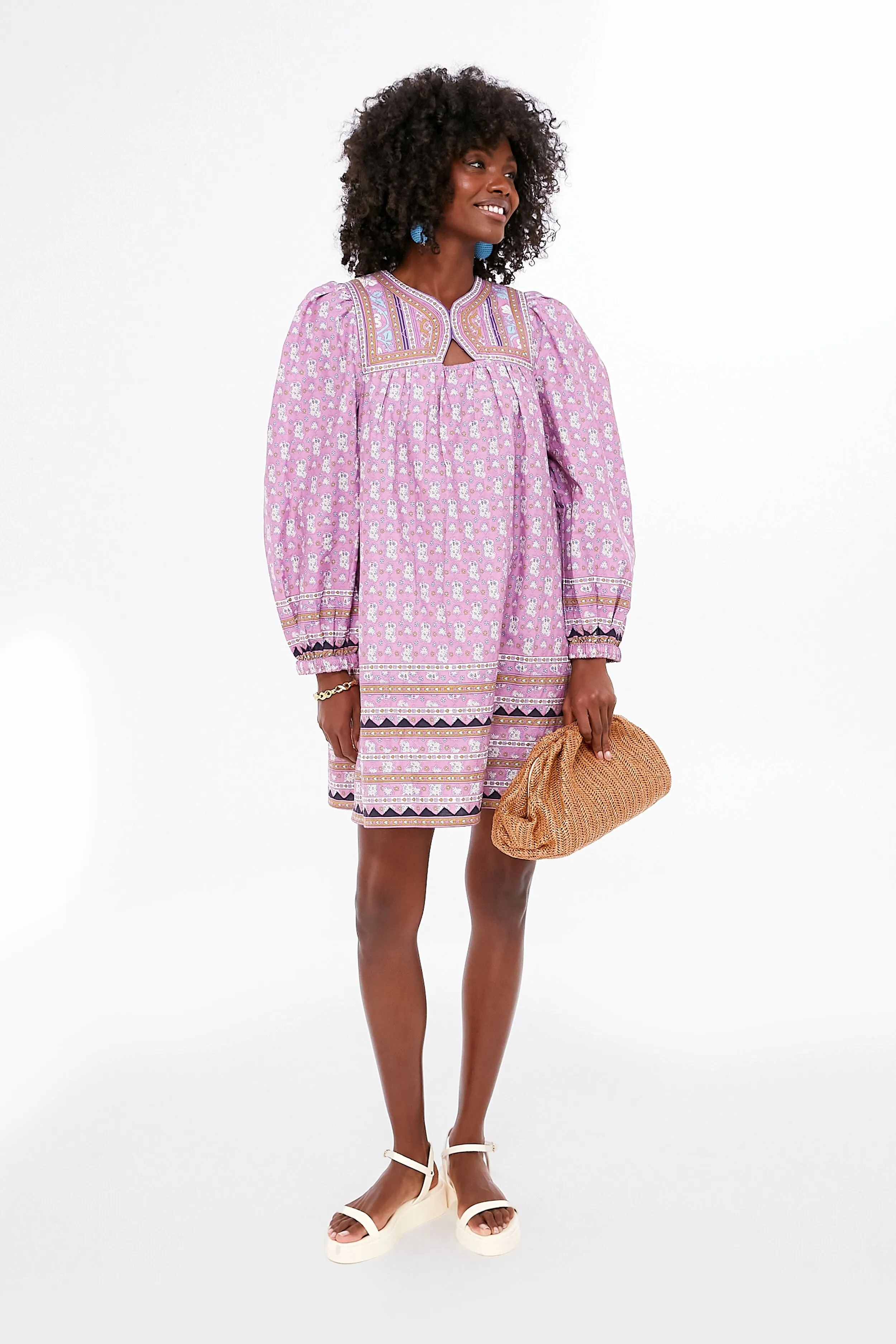 Lilac Perry Border Sleeve Puff Tunic