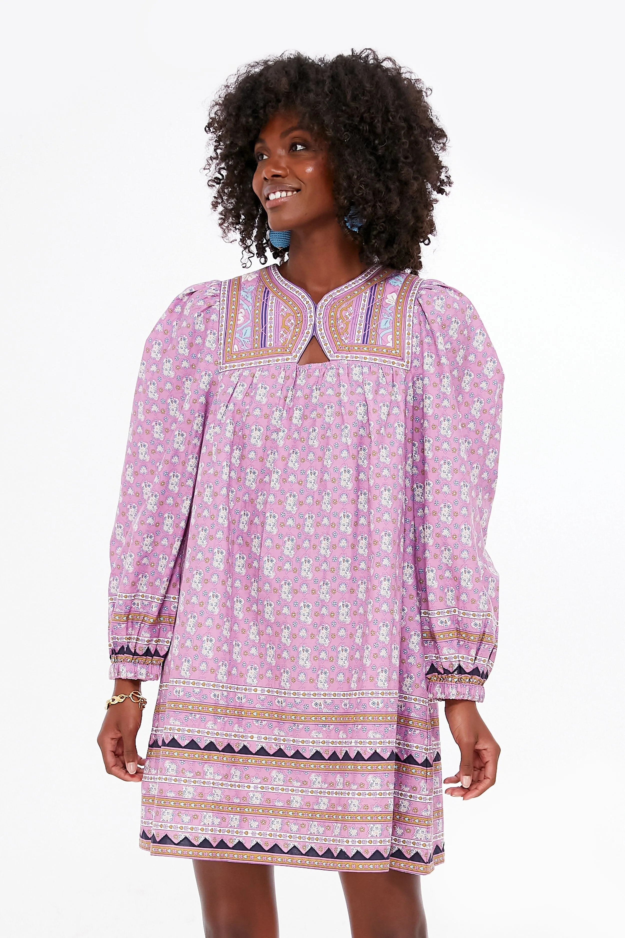 Lilac Perry Border Sleeve Puff Tunic