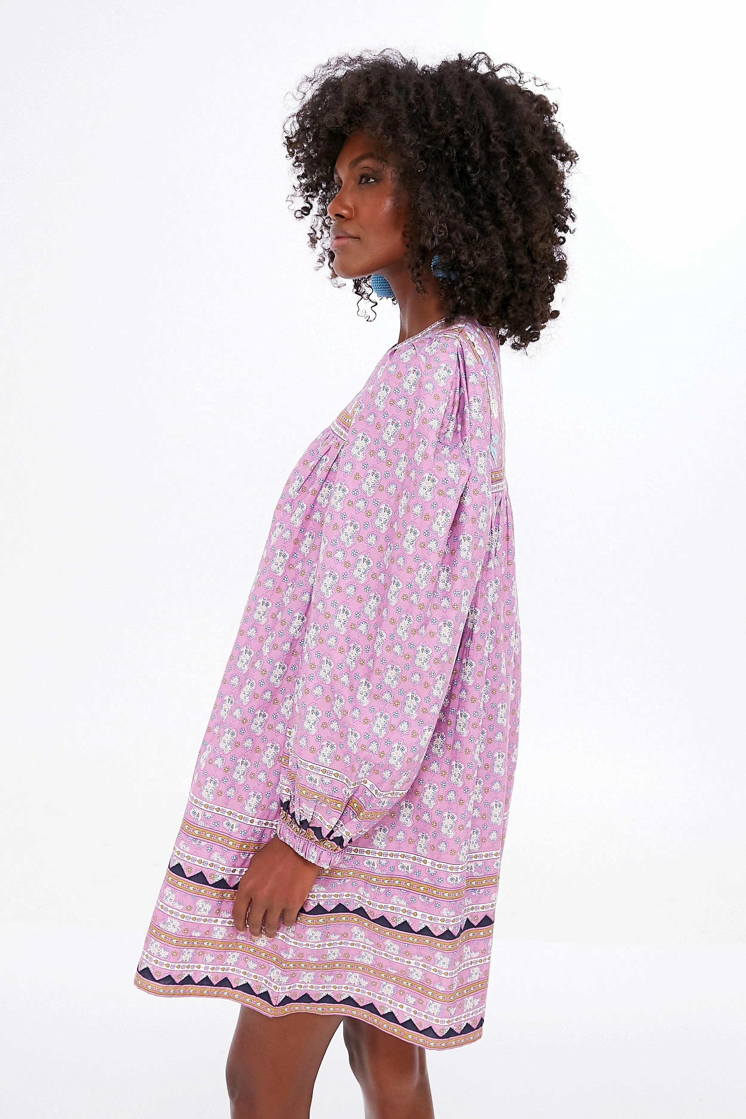 Lilac Perry Border Sleeve Puff Tunic