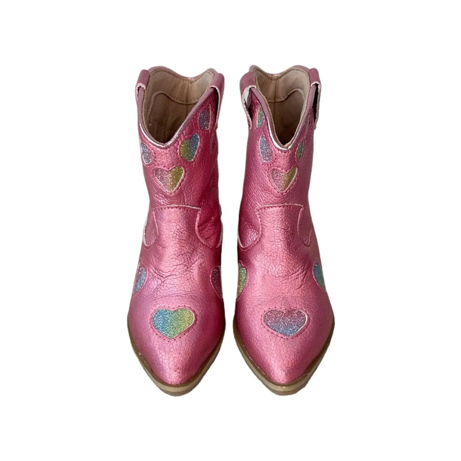 Lola and The Boys Pink Iridescent Heart Cowgirl Boots