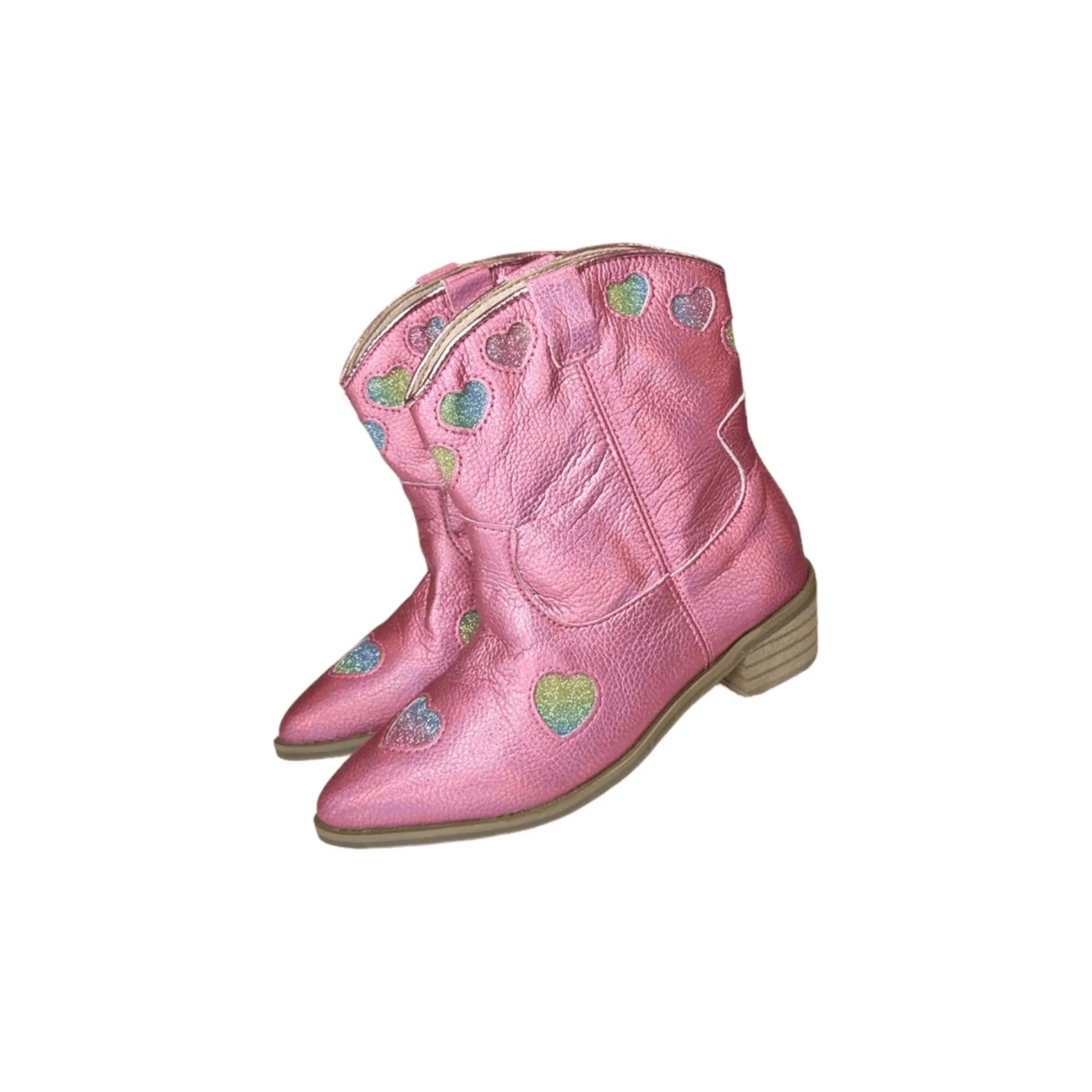 Lola and The Boys Pink Iridescent Heart Cowgirl Boots