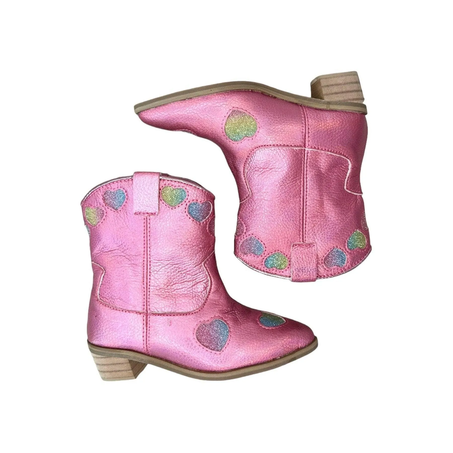 Lola and The Boys Pink Iridescent Heart Cowgirl Boots