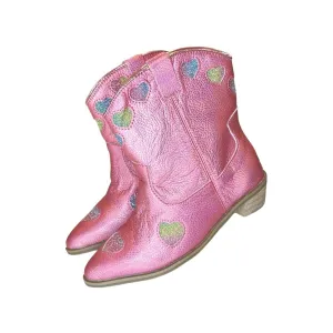 Lola and The Boys Pink Iridescent Heart Cowgirl Boots