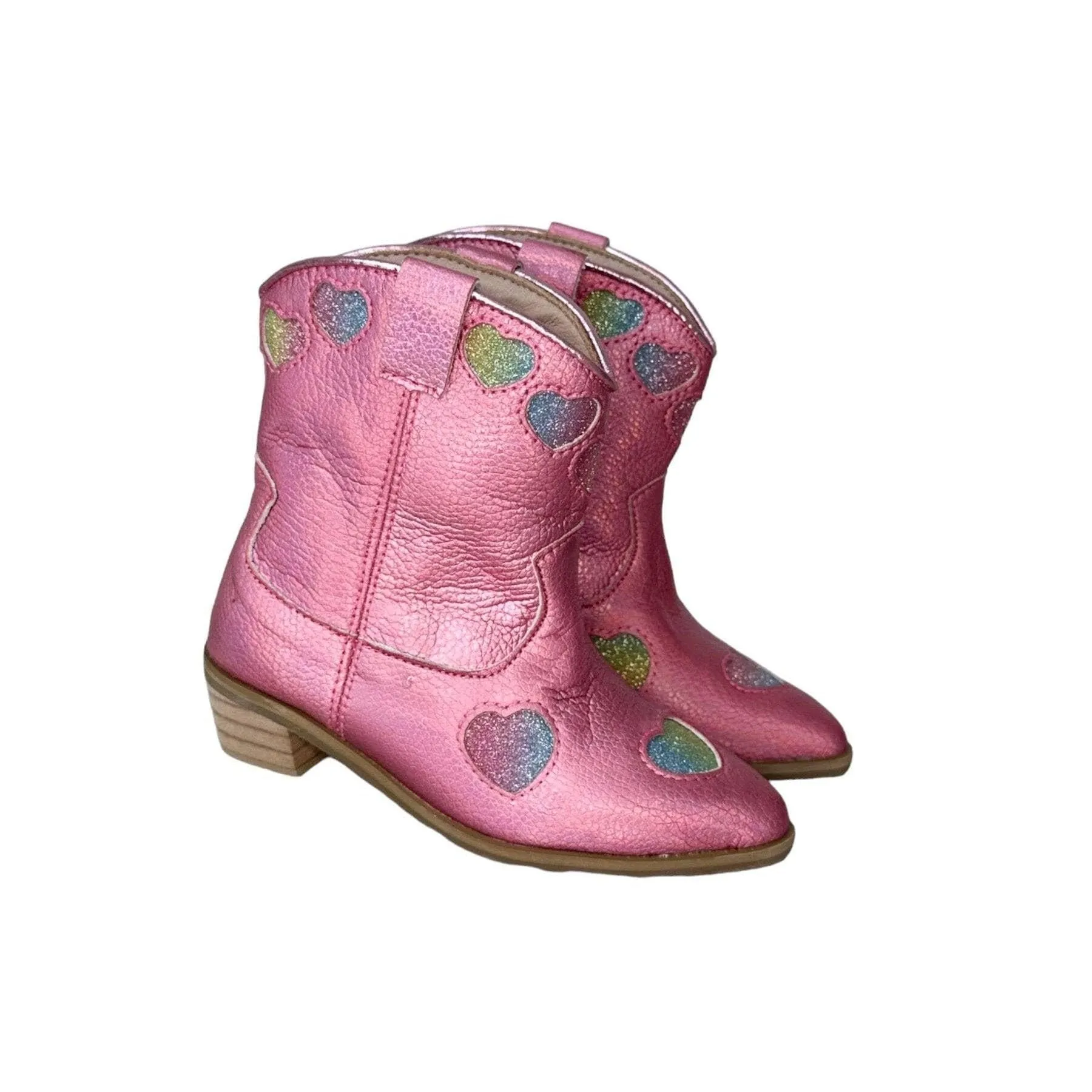 Lola and The Boys Pink Iridescent Heart Cowgirl Boots