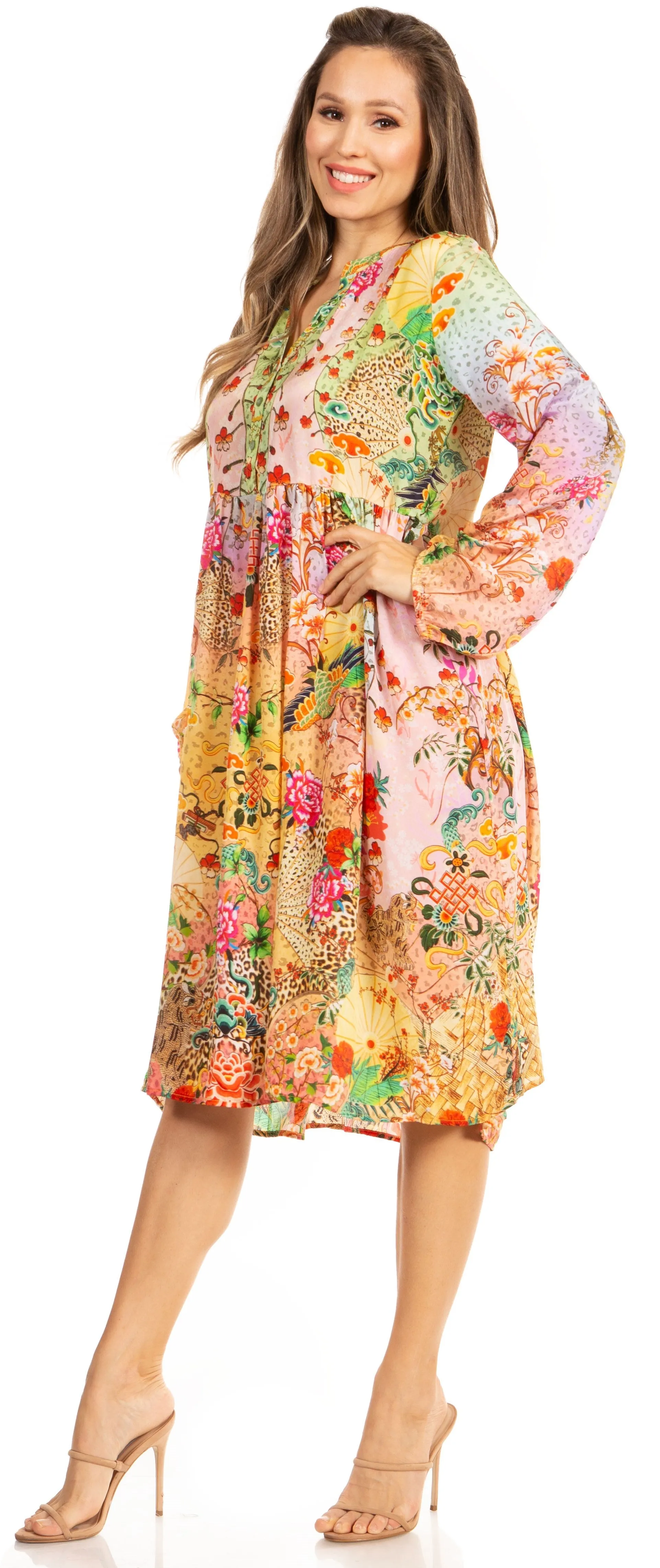 Look Chic in Sakkas Jules Women's Long Sleeve Floral Midi Dress