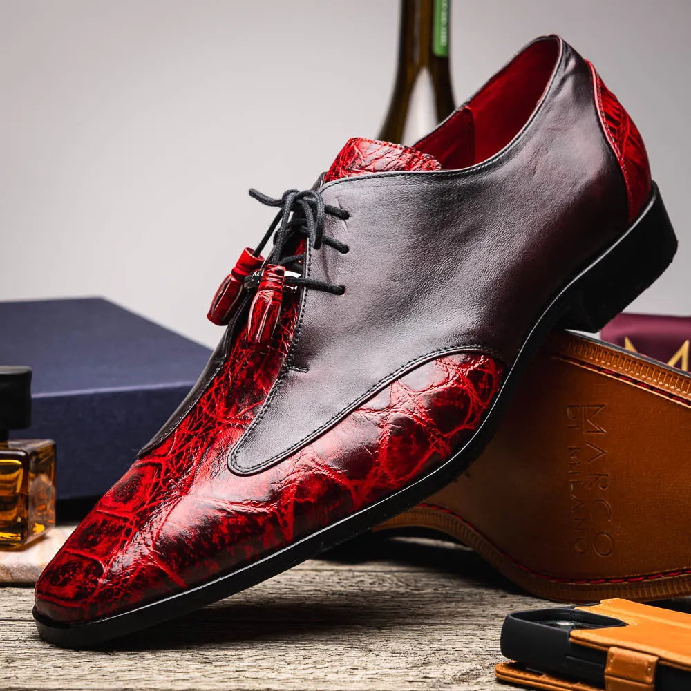 Marco Di Milano Anzio Derby Black Cherry Alligator And Calfskin Shoes