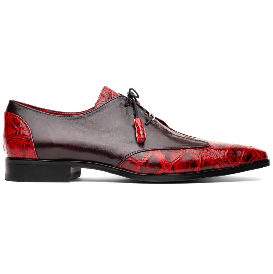 Marco Di Milano Anzio Derby Black Cherry Alligator And Calfskin Shoes